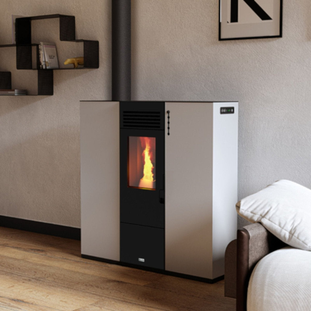 Estufa de pellet canalizable de pasillo 10kW blanco Stove Canadian
