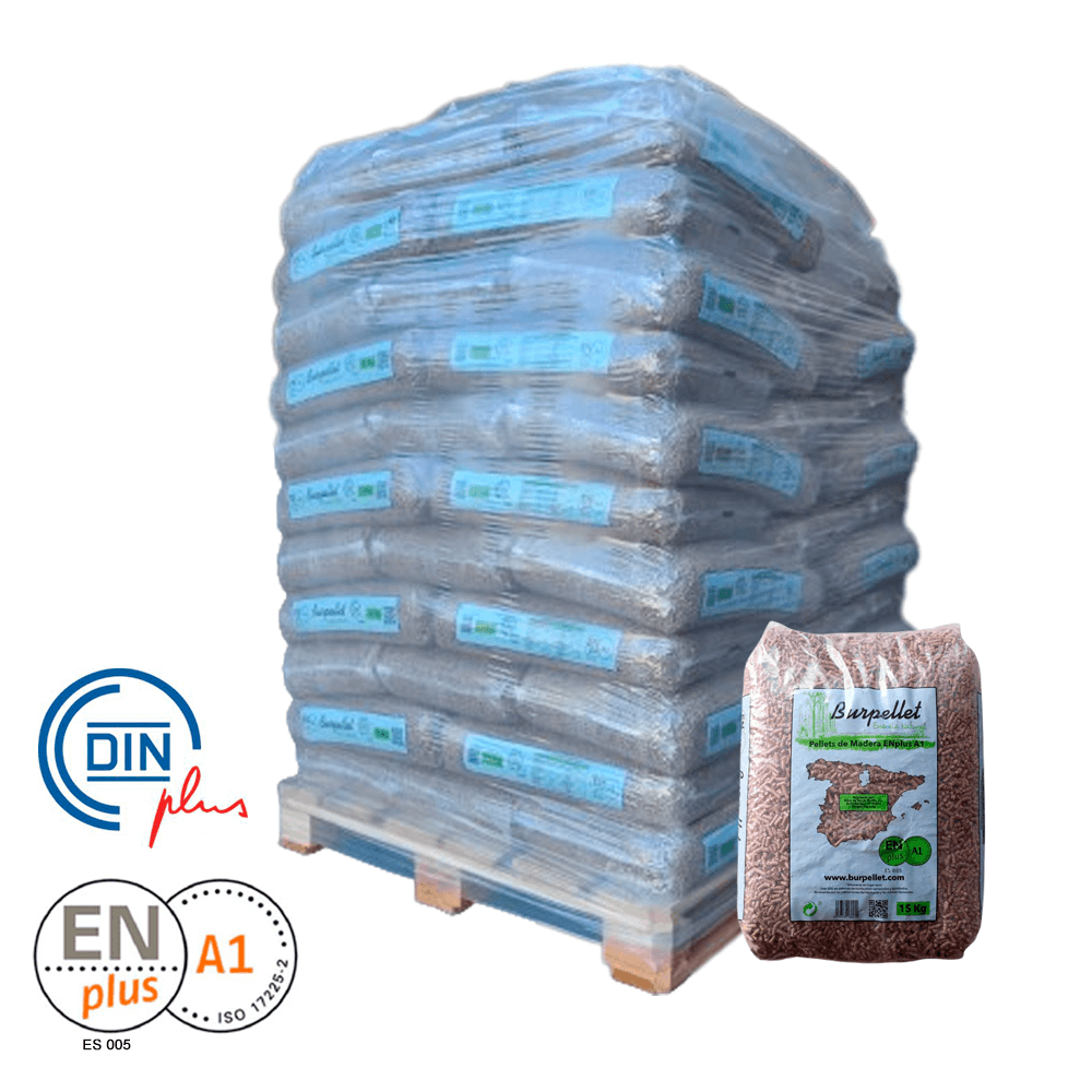Burpellet Pellets de Madera de Pino – Palet de 72 Sacos de 15 kg (1080 kg) – ENplus A1, DINplus